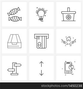 Line Icon Set of 9 Modern Symbols of cash, ui, medical, interface, basic Vector Illustration