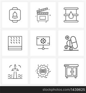 Line Icon Set of 9 Modern Symbols of connection, thanksgiving, energy, sweet, biscuit Vector Illustration