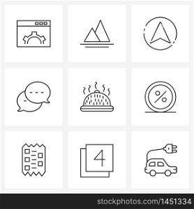 Line Icon Set of 9 Modern Symbols of discount, meal, direction, food, sms Vector Illustration