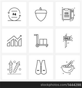 Line Icon Set of 9 Modern Symbols of graph analytic, analytics, seed, graph, pencil Vector Illustration