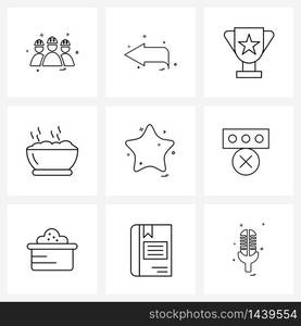 Line Icon Set of 9 Modern Symbols of night, corn, back, meal, victory Vector Illustration