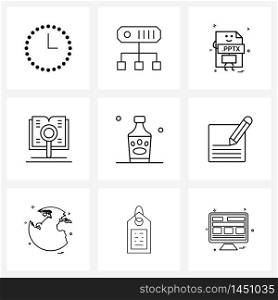 Line Icon Set of 9 Modern Symbols of pet, knowledge, file extension, business, PowerPoint Vector Illustration