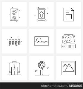 Line Icon Set of 9 Modern Symbols of picture, media, file, image, chairs Vector Illustration