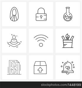 Line Icon Set of 9 Modern Symbols of signal, wife, chemical flask, basic, traffic Vector Illustration