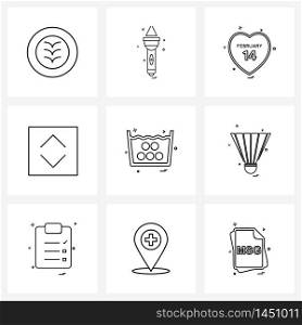 Line Icon Set of 9 Modern Symbols of tub, water, valentine, down, interface Vector Illustration