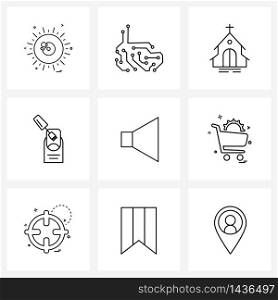 Line Icon Set of 9 Modern Symbols of volume, sound, church, polish, makeup Vector Illustration