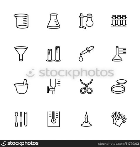 Line icon set of Chemistry Research Equipment. Editable stroke vector, isolated at white background