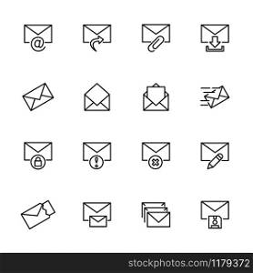 Line icon set of envelope. Editable stroke vector, isolated at white background