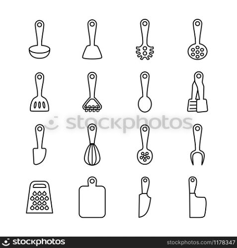 Line icon set of kitchen utensil. Editable stroke. vector encapsulate post script. Isolated at white background