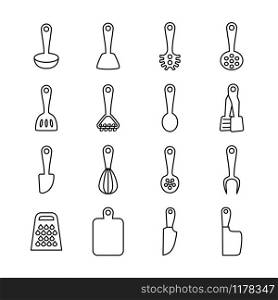 Line icon set of kitchen utensil. Editable stroke. vector encapsulate post script. Isolated at white background