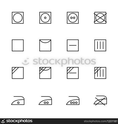 Line icon set of laundry label symbol, care symbol or treatment instruction for drying and ironing. Editable stroke vector, isolated at white background
