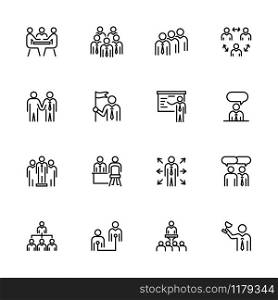 Line icon set of office activity for business people. Editable stroke vector, isolated at white background