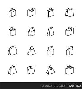 Line icon set of paper bag collection. Editable stroke vector, isolated at white background