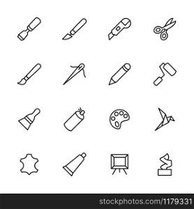Line icon set of popular art and craft tool. Related to symbol of Crafting industry. Editable stroke and isolated vector at white background