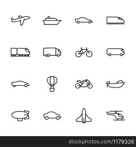Line icon set of popular transportation vehicle. Editable stroke. Isolated at white. Editable vector