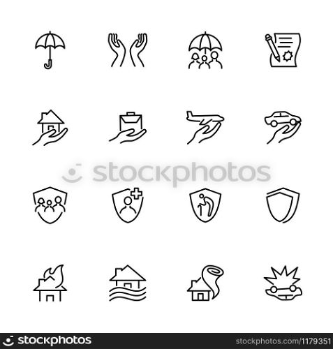 Line icon set of protection company. Editable stroke vector, isolated at white background