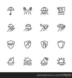 Line icon set of protection company. Editable stroke vector, isolated at white background