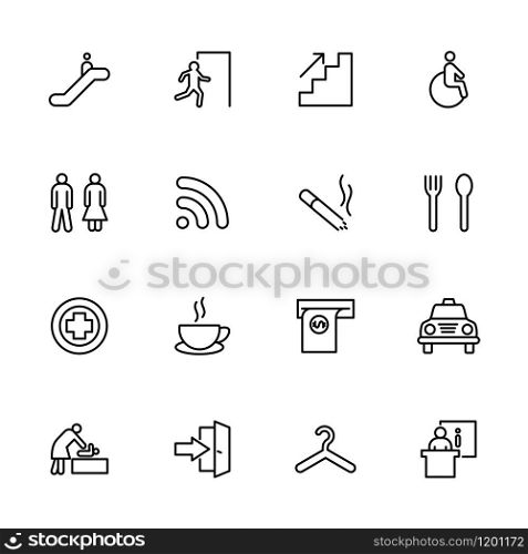 Line icon set of public navigation sign. Editable stroke vector, isolated at white background