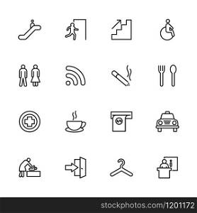 Line icon set of public navigation sign. Editable stroke vector, isolated at white background