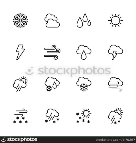 Line icon set of weather symbol. Editable stroke vector, isolated at white background