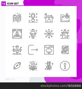 Line Icon set. Pack of 16 Outline Icons isolated on White Background for Web Print and Mobile.. Creative Black Icon vector background