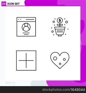 Line Icon set. Pack of 4 Outline Icons isolated on White Background for Web Print and Mobile.. Creative Black Icon vector background