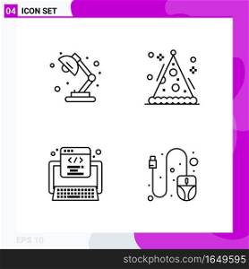 Line Icon set. Pack of 4 Outline Icons isolated on White Background for Web Print and Mobile.. Creative Black Icon vector background