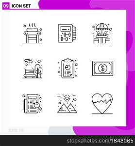 Line Icon set. Pack of 9 Outline Icons isolated on White Background for Web Print and Mobile.. Creative Black Icon vector background