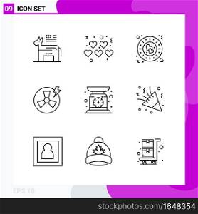 Line Icon set. Pack of 9 Outline Icons isolated on White Background for Web Print and Mobile.. Creative Black Icon vector background