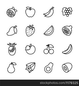 Line icon set popular fruit. Editable stroke. Vector file. Isolated at white background