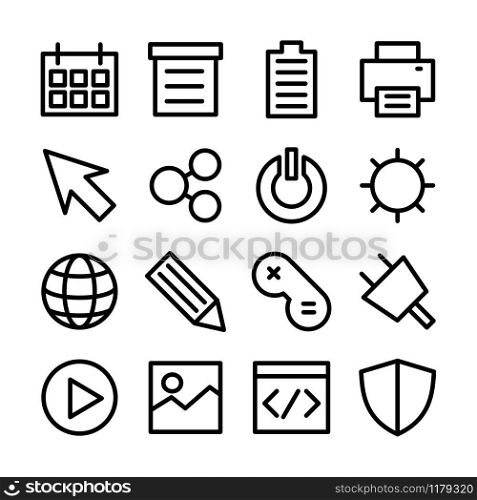Line icon set related of popular operating system user interface. Editable stroke. Vector file. Isolated at white background