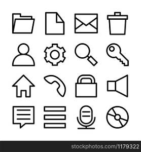 Line icon set related of popular operating system user interface. Editable stroke. vector file. Isolated at white background
