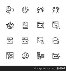 Line icon set related of web developing activity. Editable stroke vector, isolated at white background