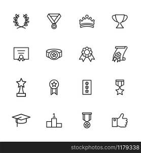Line icon set related to achievement, appreciation, accomplishment, victory or success. Editable stroke vector, isolated at white background.