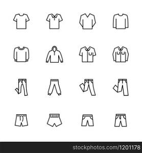 Line icon set related to casual men clothes.Usable for e-commerce online store website. Editable stroke vector, isolated at white background