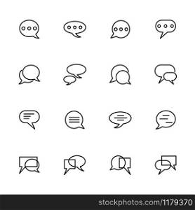 Line icon set related to conversation. Contain bubble speech collection. Editable stroke vector, isolated at white background.