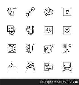 Line icon set related to electrical equipment for residential or electrical for residential purpose. Editable stroke vector. Pixel perfect. Isolated at white background.