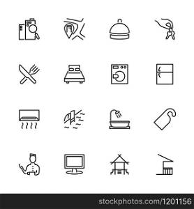 Line icon set related to Hotel service or Hotel activity. Editable stroke vector, isolated at white background