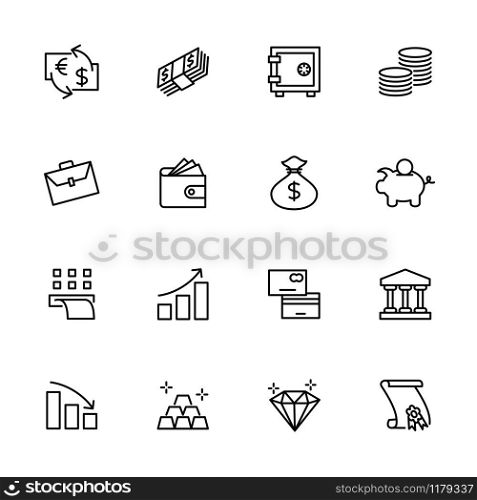 Line icon set related to Investment, Economic, Banking or Finance. Editable stroke, vector isolated at white background