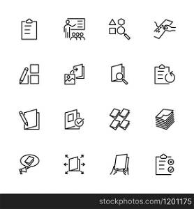 Line icon set related to magazine publishing activity. Editable stroke vector, isolated at white background
