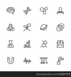 Line icon set related to major of science symbol. Editable stroke vector, isolated at white background.