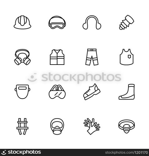 Line icon set related to mandatory safety apparel. Editable stroke vector, isolated at white background