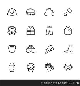 Line icon set related to mandatory safety apparel. Editable stroke vector, isolated at white background