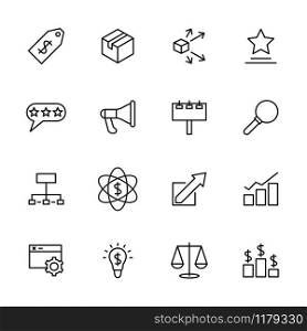 Line icon set related to marketing activity. Editable stroke, vector isolated at white background.