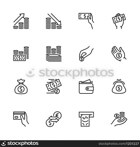 Line icon set related to money and payment. Editable stroke vector. Pixel perfect. Isolated at white background