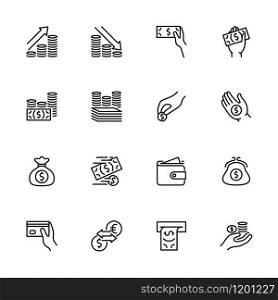 Line icon set related to money and payment. Editable stroke vector. Pixel perfect. Isolated at white background