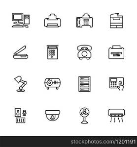 Line icon set related to office electronic, office appliance and office machine. Editable stroke vector, isolated at white background