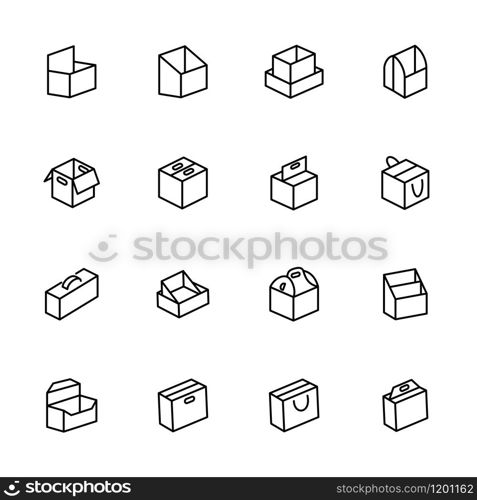 Line icon set related to paper box model and style, multifunction as showcase, add hole for easy to handle. Editable stroke vector, isolated at white background.
