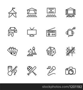 Line icon set related to recreational activity and entertainment. Editable stroke vector isolated at white background