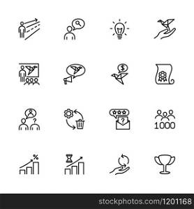 Line icon set related to Start Up starting method. Editable stroke vector, isolated at white background